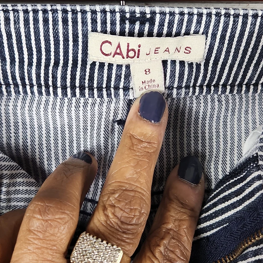 CAbi, women's blue/white stripe jeans, back pockets, great condition, Sz… - Picture 9 of 14